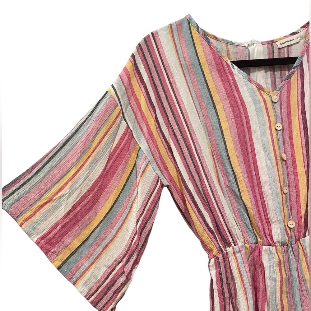 Andthewhy Multicolor short sleeve striped shorts romper size Small - Picture 4 of 7